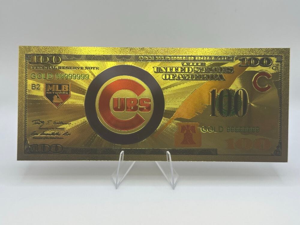 Chicago Cubs Gold Tone $100 Foil Note MLB Baseball Collectible